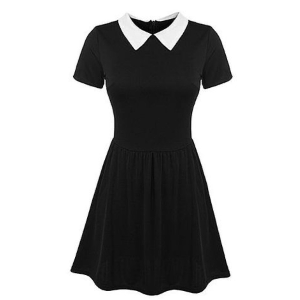 Black Dress with White Peter Pan Collar Goth Halloween Wednesday